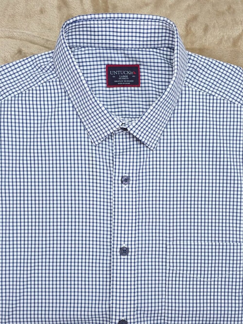 UNTUCKit Blue Check Button Down Shirt Mens Large Relaxed Fit Stretch